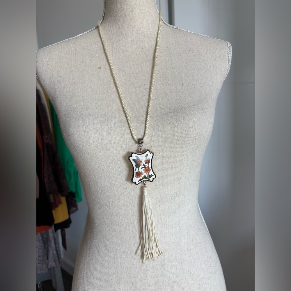 Floral Pendant Necklace with Tassel